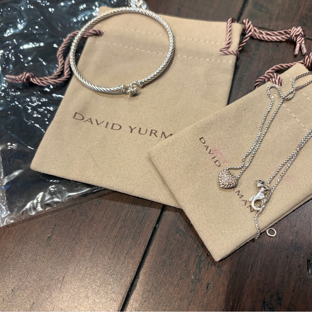 David Yurman Sterling/ Diamond Pave Heart Bracelet/ Pendant Set